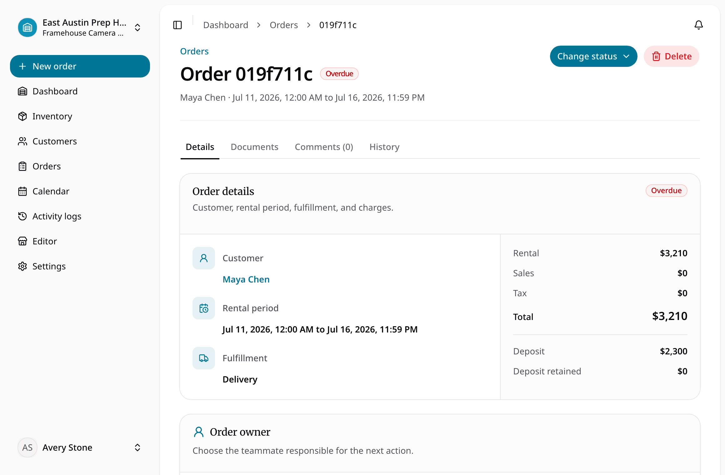 RentalBench equipment checkout and return workflow