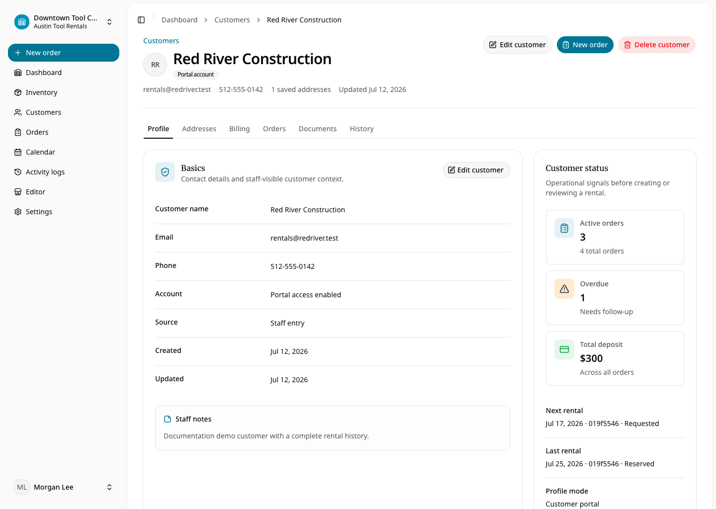 Customer profile and history