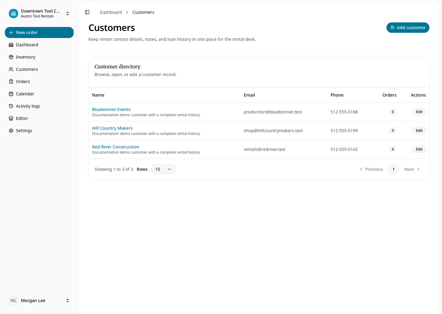 Customer list