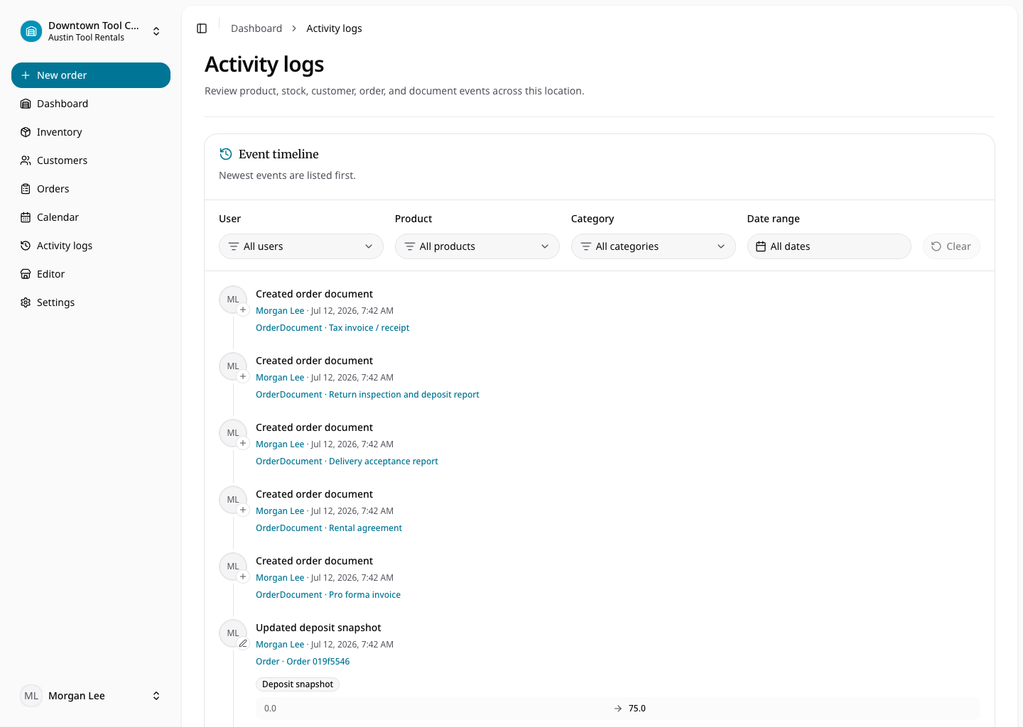 Activity log