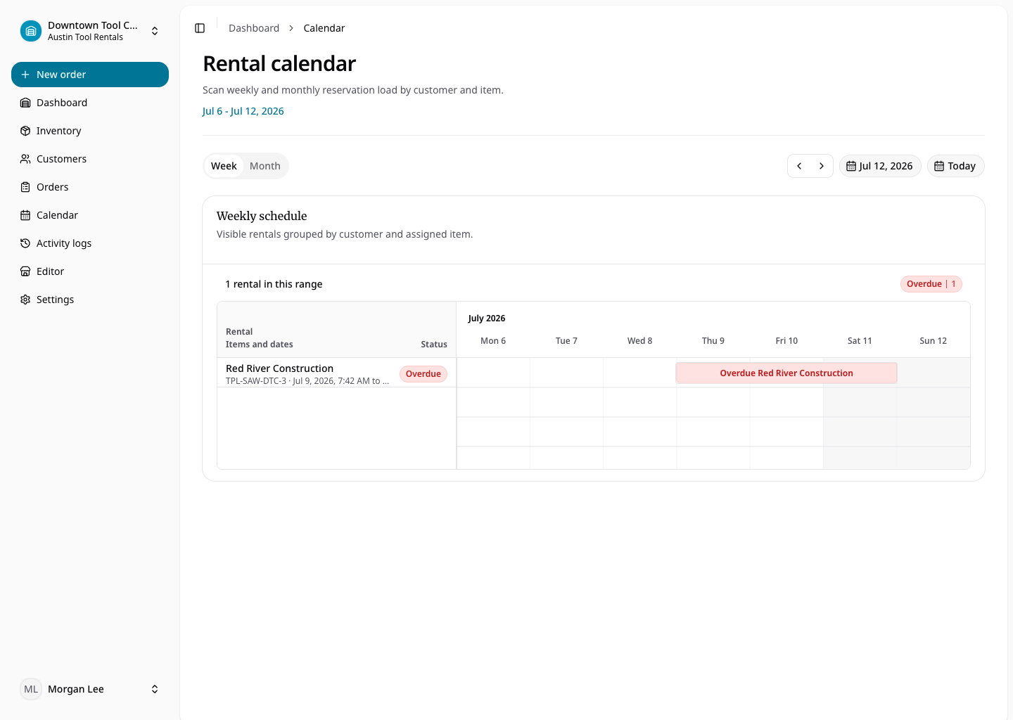 Rental calendar