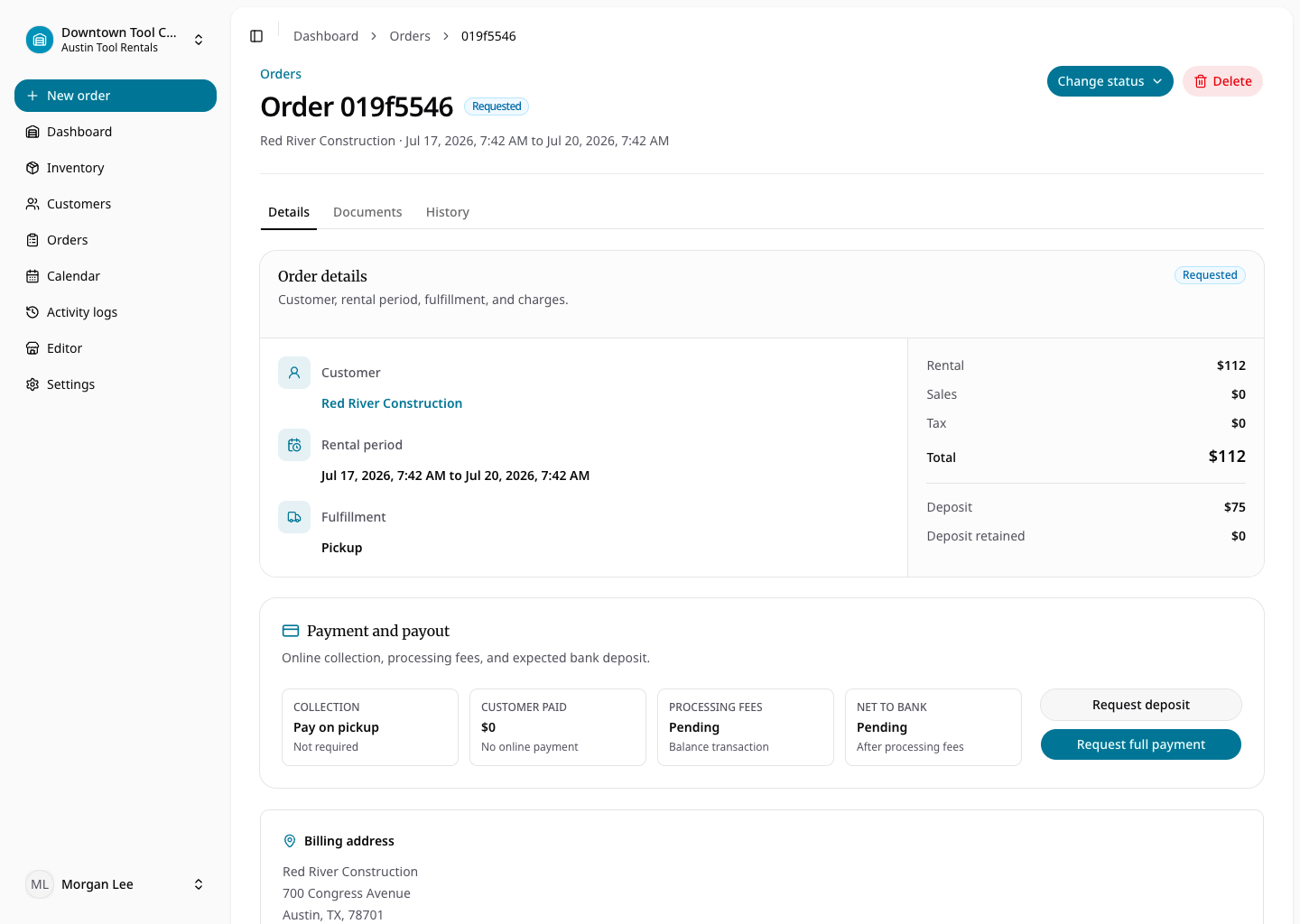 Order checkout controls