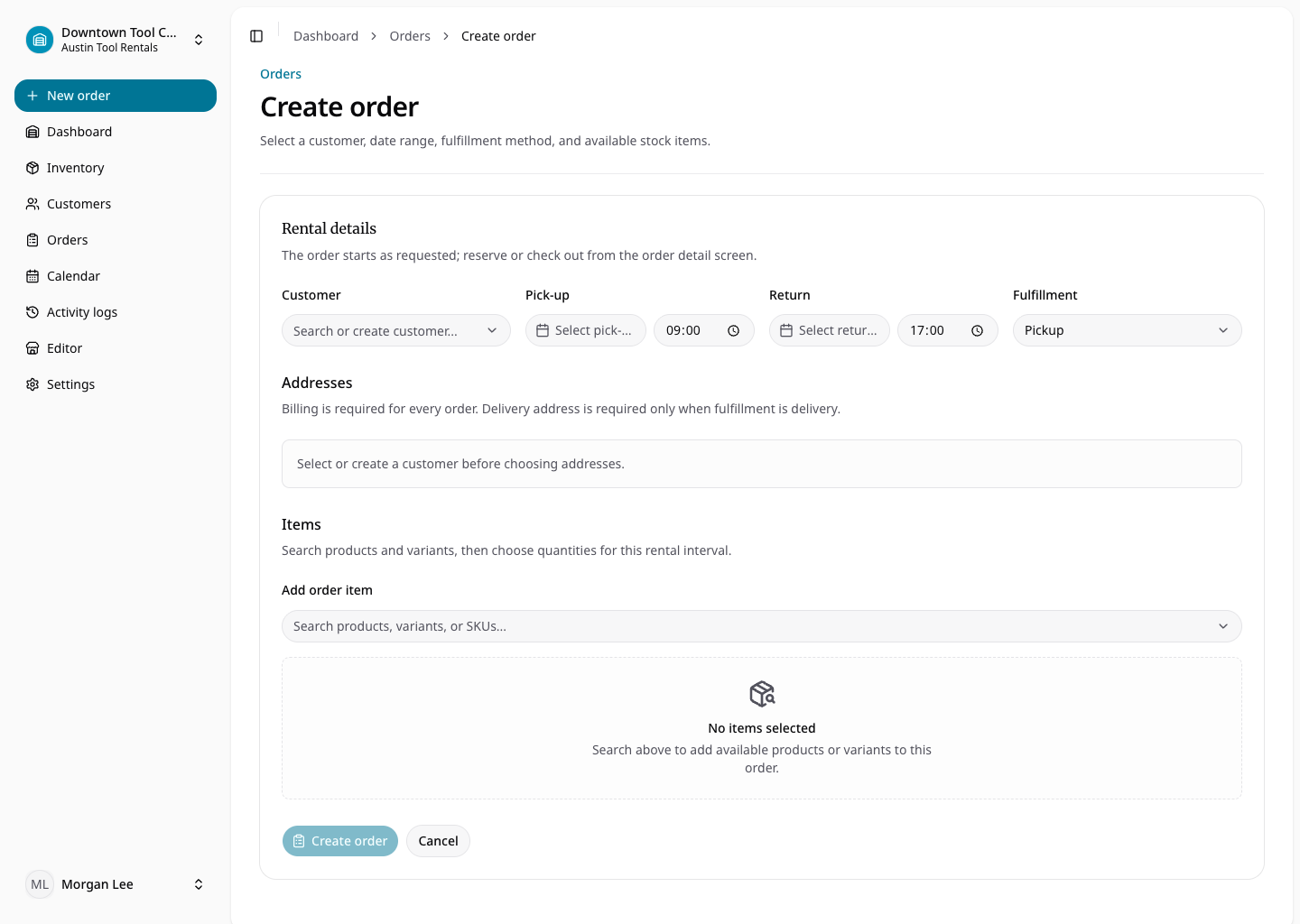 New order form