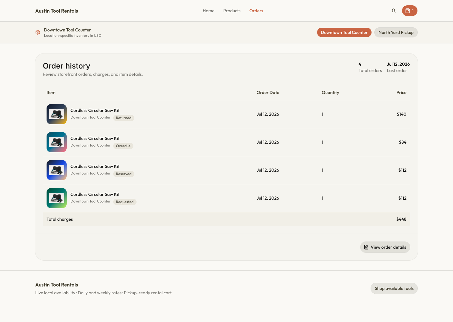 Storefront order history